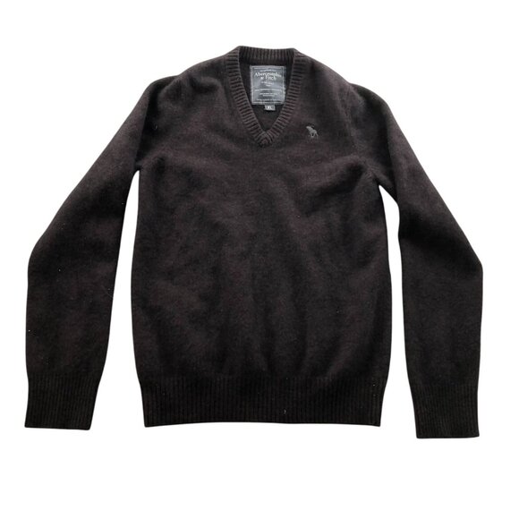 Abercrombie & Fitch Men's Sweater Size  XL V-Neck 100% Cashmere Pullover Brown - Picture 1 of 11